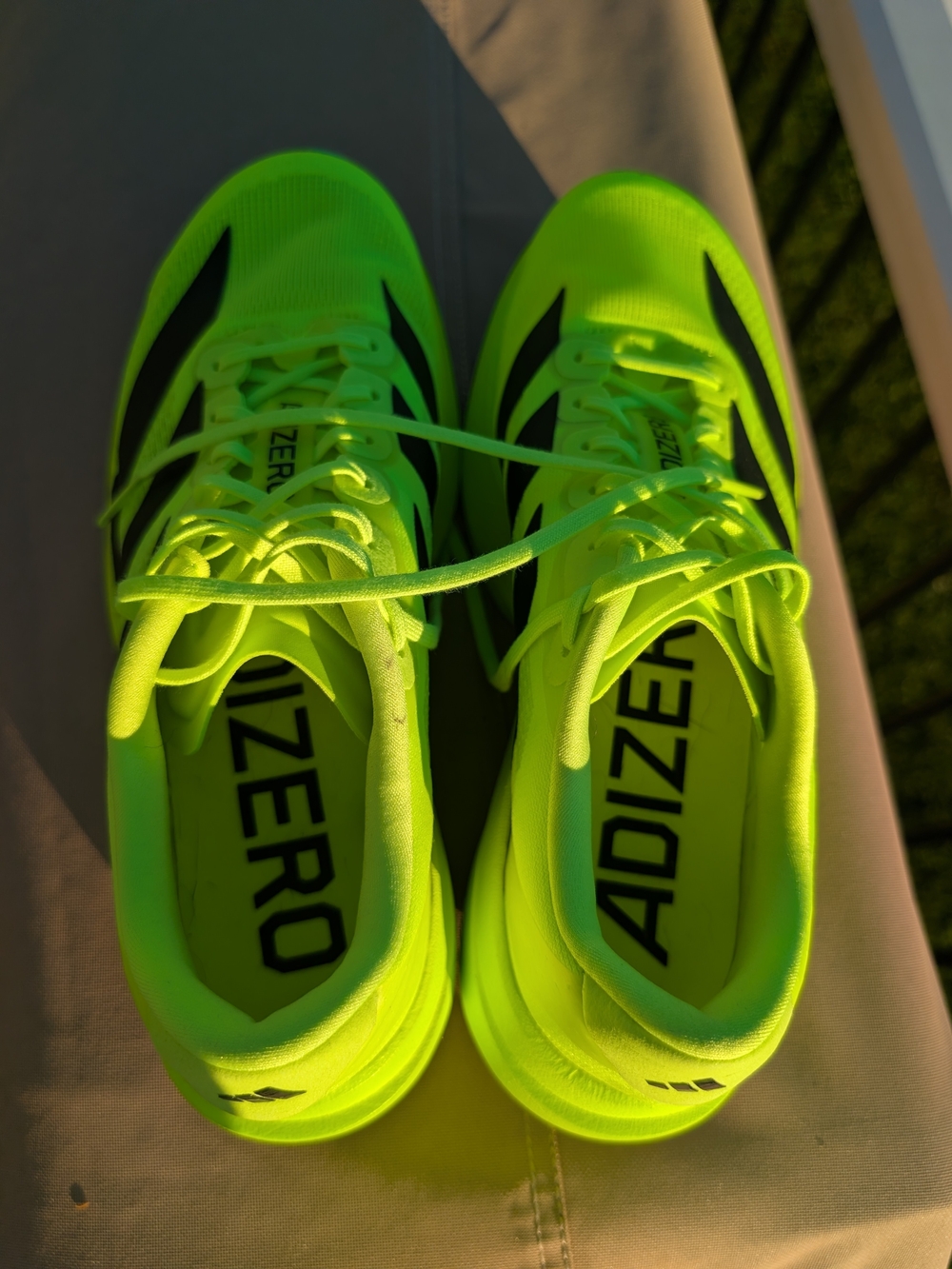 adidas Women's Neon Yellow-Green and Black Adizero Sneakers